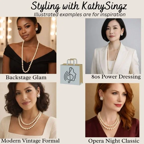 Vintage 1980s Hand Knotted Faux Pearl Necklace Set 14K GF Clasp 30in - Picture 15 of 16